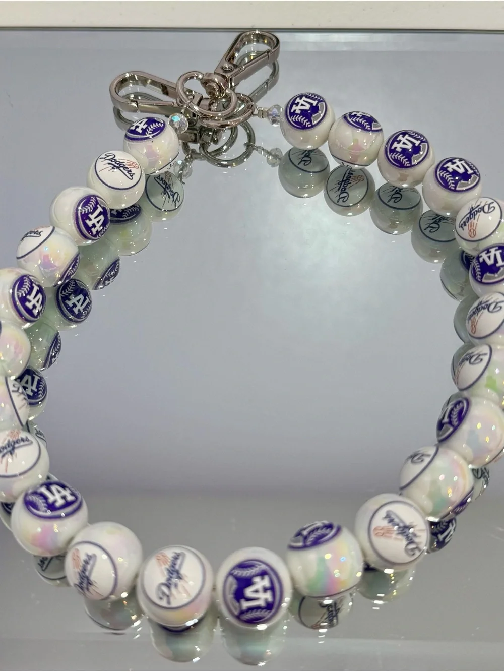 New Dodgers White Beads Bag Chain 18 inches